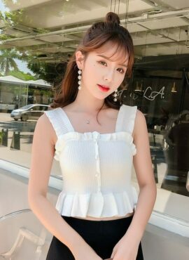 White Wide Strap Ruffled Camisole Crop Top | Lia - ITZY