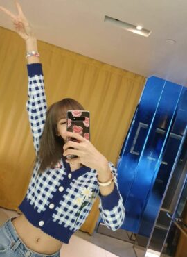 Blue Flower Embroidered Plaid Cardigan | Lisa - BlackPink