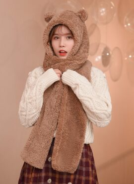 Brown Bear Ears Winter Scarf Hat | Jennie - BlackPink