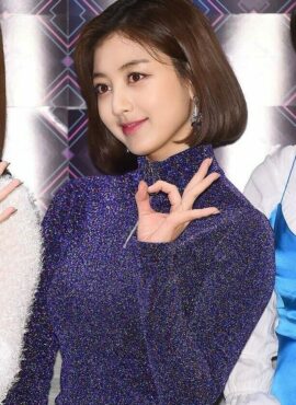 Blue Slim Fit Zip Up Sweater | Jihyo – Twice