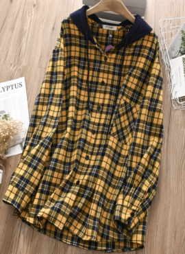 Yellow Hooded Flannel Oversize Jacket | Jeongyeon - Twice