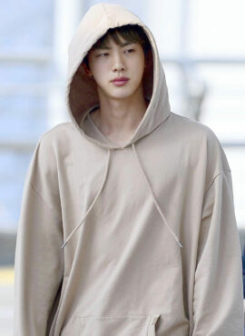 Beige Oversized Kangaroo Pocket Hoodie | Jin - BTS