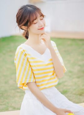 Yellow V-Neck Striped T-Shirt