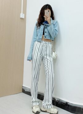 White Vertical Striped Wide Leg Pants | Jennie - BlackPink