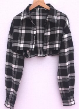 Black Plaid Cropped Shirt | Lisa - BlackPink