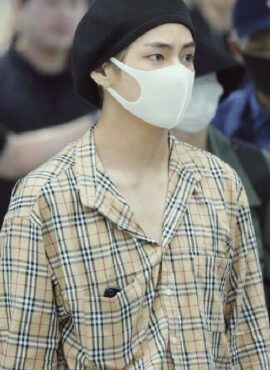 Beige Plaid Long Sleeves Shirt | Taehyung - BTS