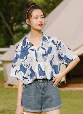 Blue Irregular Shaped Patterned Shirt