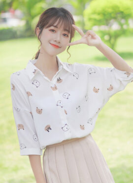 Cute Bear Head Prints Shirt