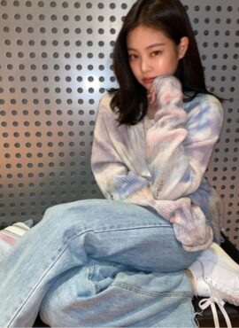 Lilac Tie Dye Ripped Designed Cardigan | Jennie - BlackPink