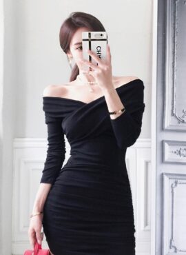 Black Cross Front Off-Shoulder Dress  | Irene - Red Velvet