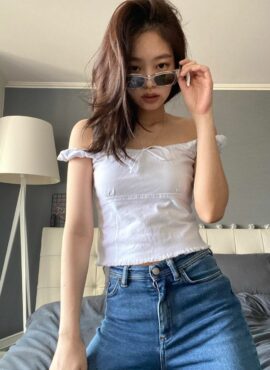 White Thin Slim Fit Short Top | Jennie - BlackPink