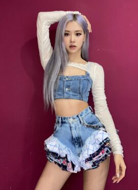 Blue Denim Suspender Crop Top | Rose - BlackPink