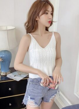 White Twisted Sling V-Neck Cami Top | Soyeon - (G)I-DLE