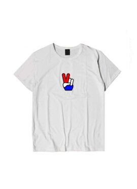 White Peace Sign Printed T-Shirt | LeeKnow - Stray Kids