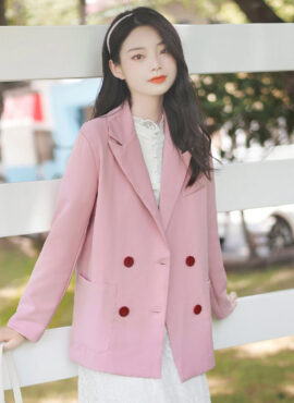 Red Buttoned Pink Suit Jacket