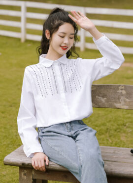 Half Top Embroidery White Shirt