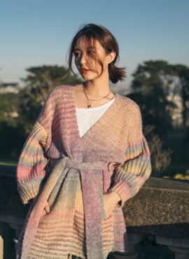 Multicolored Rainbow Hue Belted Cardigan | Lisa - BlackPink