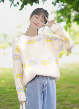 Beige Flowers Sweater