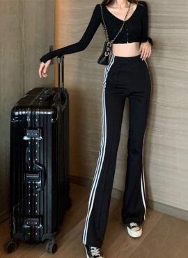 Black Flared Track Pants | Lisa - BlackPink