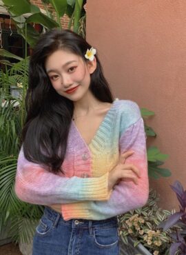 Multicolored Rainbow Dye Cropped Cardigan | Jisoo - BlackPink