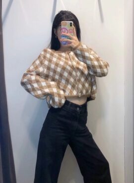 Brown Plaid Patterned Cardigan | Jennie - BlackPink