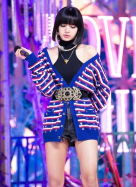 Black Open-Back Turtle Neck Crop Top | Lisa - BlackPink