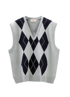 Grey Diamond Patterned Knit Vest | Nayeon -Twice