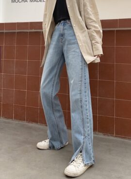 Blue Side Slit Wide-Leg Jeans | Ryujin - ITZY