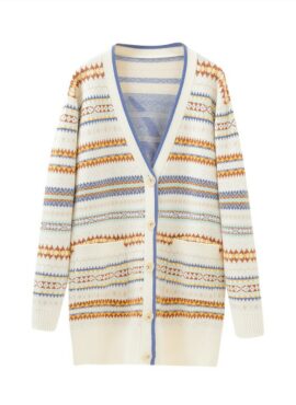 Beige Diamond Pattern Knitted Long Cardigan | IU