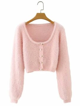 Pink Rose Button Mohair Cardigan | Miyeon - (G)I-DLE