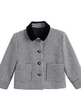 Black And White Houndstooth Wool Jacket | Joy - Red Velvet