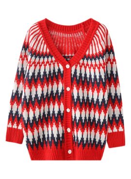 Red Zigzag Pattern Knitted Cardigan | Jungkook - BTS