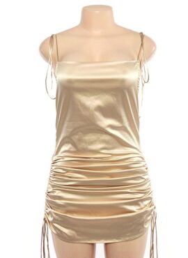 Gold Drawstring Satin Dress | Wheein - Mamamoo