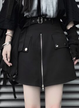 Black Zippered Mini Skort | Jeongyeon - Twice