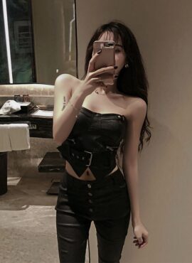 Black Leather Tube Top | Joo Seok Kyung - Penthouse