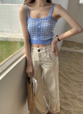 Blue Gingham Sleeveless Crop Top | Lia - ITZY