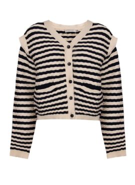 Beige Wave Stripe Buttoned Cardigan | Jennie - BlackPink