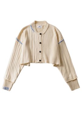 Beige Cardigan With Blue Stitchings  | Jennie - BlackPink