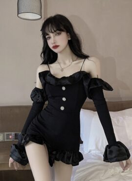 Black Ruffled Mini Jumpsuit  | Jennie - BlackPink