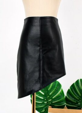 Black Asymmetrical Leather Skirt | Joo Seok Kyung - Penthouse