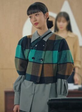 Blue And Brown Plaid Buttoned Top | Joo Seok Kyung - Penthouse