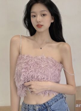 Pink Fluffy Cropped Top | Lisa - BlackPink