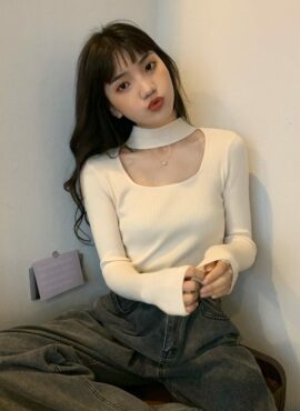 Beige Cut-Out Mock Neck Top | Nayeon - Twice