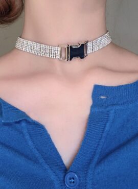 Silver Buckled Crystal Strap Choker | Yuna - ITZY