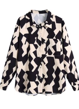 Black And Beige Geometric Pattern Shirt | IU