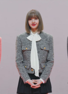 Grey Tweed Single Breasted Jacket |  Lisa - BlackPink