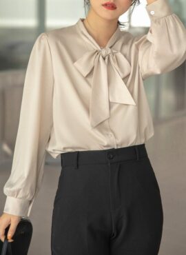 Beige Chiffon Bow Tie  Blouse | Vernon - Seventeen