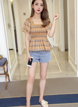 Yellow Plaid Ruffled Chiffon Top | Chuu - Loona