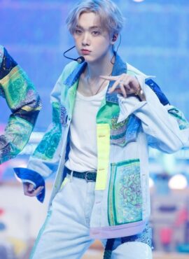 Blue Scarf Pattern Denim Jacket | Sanha - Astro