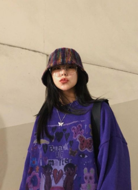 Lilac  Cartoon Print Loose Sweater | Wheein - Mamamoo